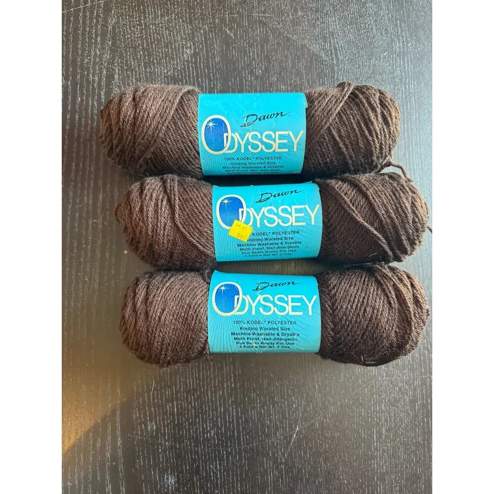 Lot of 3 Dawn Odyssey Yarn in #425 Wood Brown Acrylic Worsted